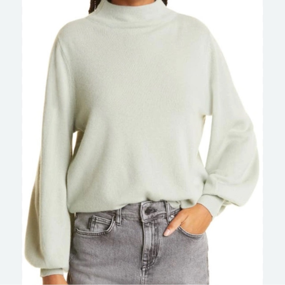 Ted Baker 100% Cashmere Mockneck Sweater Balloon Sleeves S Pale Green Luxury